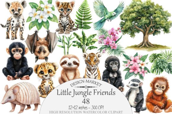 Download Watercolor Little Jungle Friends Clipart - Premium Resources