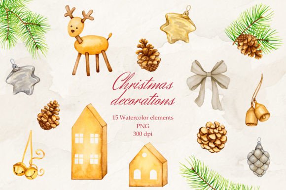 Download Christmas Decorations. Watercolor. PNG. - Decoration Collection