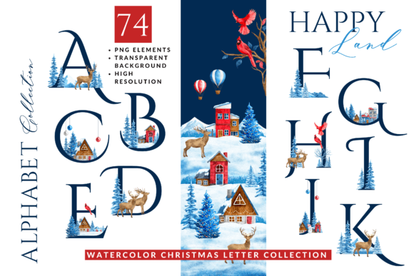 Download Watercolor Christmas Happy Land Alphabet - Happy Collection