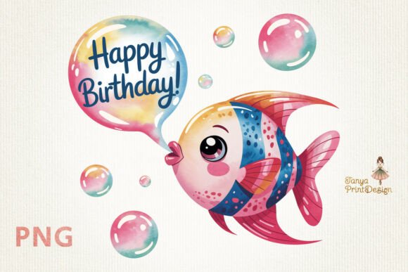 Download Cute Happy Birthday Fish Clipart | PNG - Happy Collection