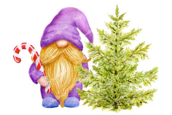 Download Gnome Christmas Tree Watercolor Painting - Premium Bundle