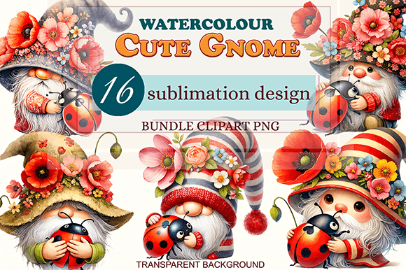 Download Cute Gnome and Ladybug Watercolor Png - Cute gnome Collection